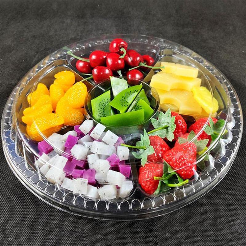 5Pcs 6-Grid Plastic Dozen Met Deksel Draagbare Fruit Case Eenmalige Afhalen Voedsel Containers Voor Thuis winkel Dagelijks Gebruik (Transparant)