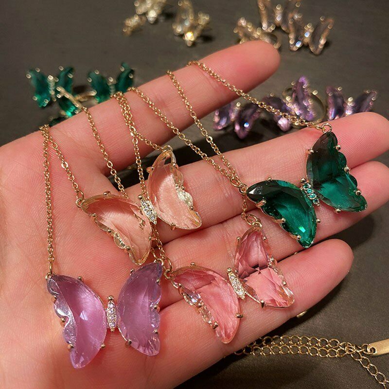 Kleuren Kristallen Vlinder Hanger Ketting Voor Vrouwen Rvs O Ketting Koreaanse Stijl Party Sieraden