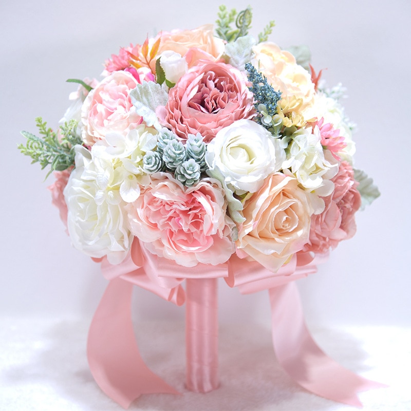 Uniek boeket mariage bruiloft bloemen bruidsboeketten lint fleur novia kunstmatige rozenboeket bruiloft accessoires  ph005