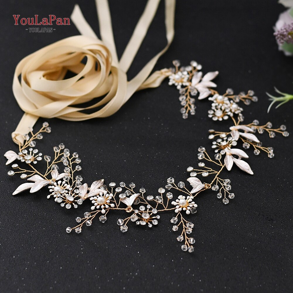 YouLaPan SH294 Simple Bridal Dresses Belt Rose Gold Wedding Dress Accessories Women Waist Belt Flower Bridal Sash Crystal Belt: Champagne ribbon