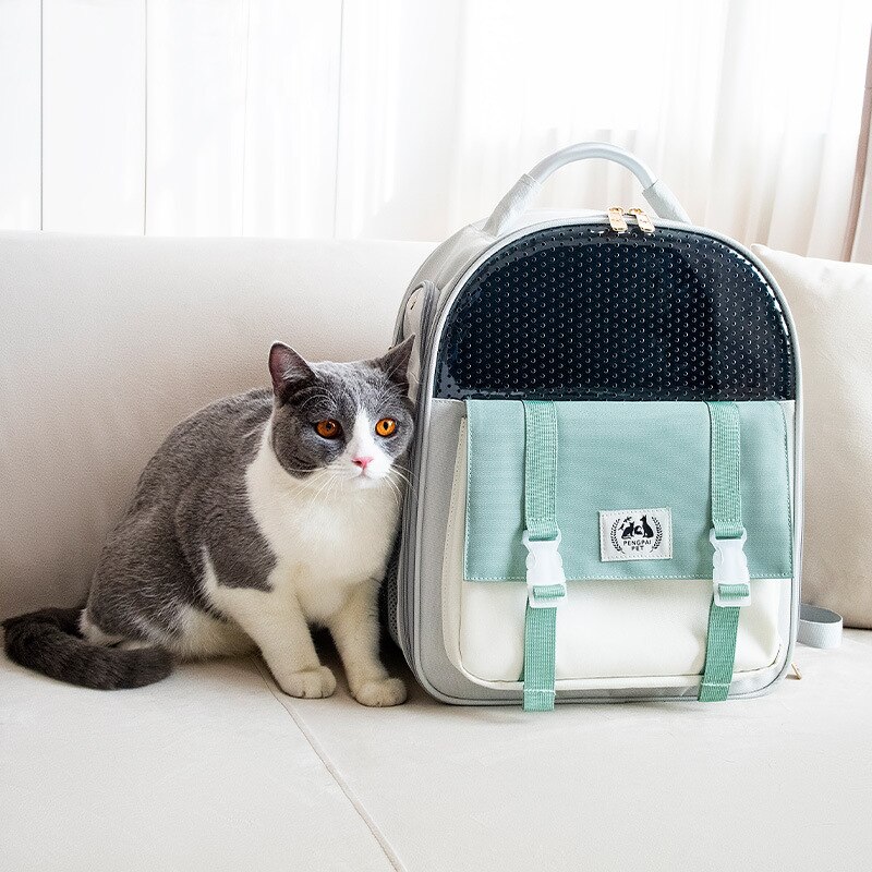 Mochila transpirable para transportar gatos y mascotas, bolsa de transporte plegable de gran capacidad, portátil, para viajes al aire libre