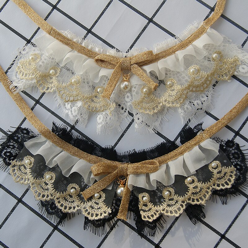 Collier en dentelle à trois couches pour animaux de compagnie, fait à la main, petit nœud cloche, bavoir pour chien et chat, décor de maison, à la