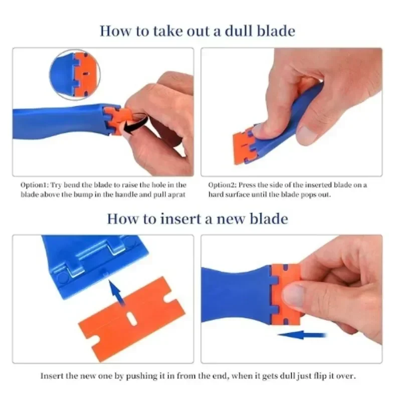 1 Juego de raspador de limpieza de vidrio para ventana de coche, removedor de pegatinas de coche, hoja de afeitar de plástico, etiqueta, maquinilla de afeitar limpia, removedor de pegamento, herramientas de limpieza