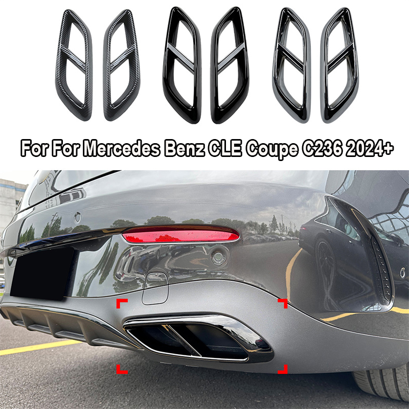 For Mercedes Benz CLE Coupe Car Rear Throat Exhaust Pipe Tail Muffler Tips Cover Trim Sticker + C236 CLE260 300 CLE53 AMG