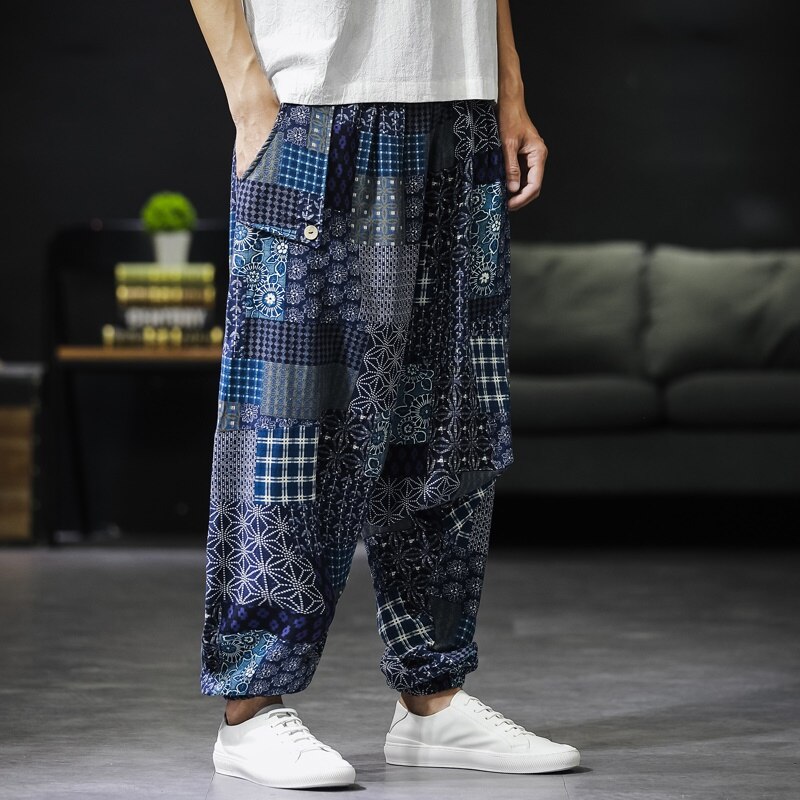 Sommar kinesiska byxor man orientalisk kläder plus storlek harembyxor japansk linne asiatiska streetwear kimonosbyxor  ff2810