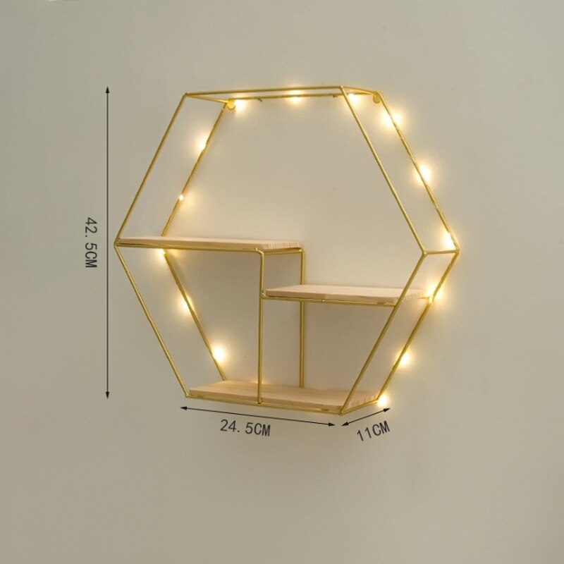 Nordiskt järn sexkantigt galler vägg hylla förvaringsställ vägg hängande geometrisk vägg dekoration vardagsrum hylla display dekorativ: Hexagon guld