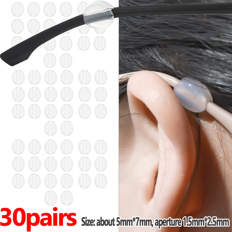 Gafas de silicona transparente, agarre antideslizante, soporte para punta de patilla, 2/60 Uds., gancho redondo pequeño transparente para la oreja, accesorios para gafas: Negro