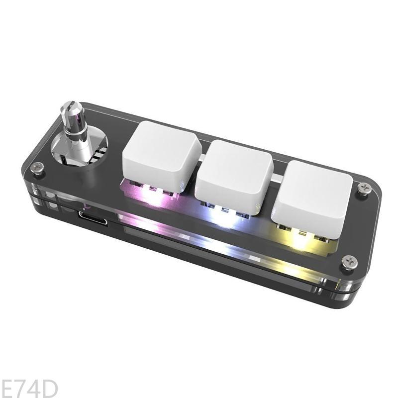 E74D 3-Key Mini Keypad One Handed Mechanical Gaming Keyboard, Multifunctional Shortcut Programmable Macro Keyboard, with Knob