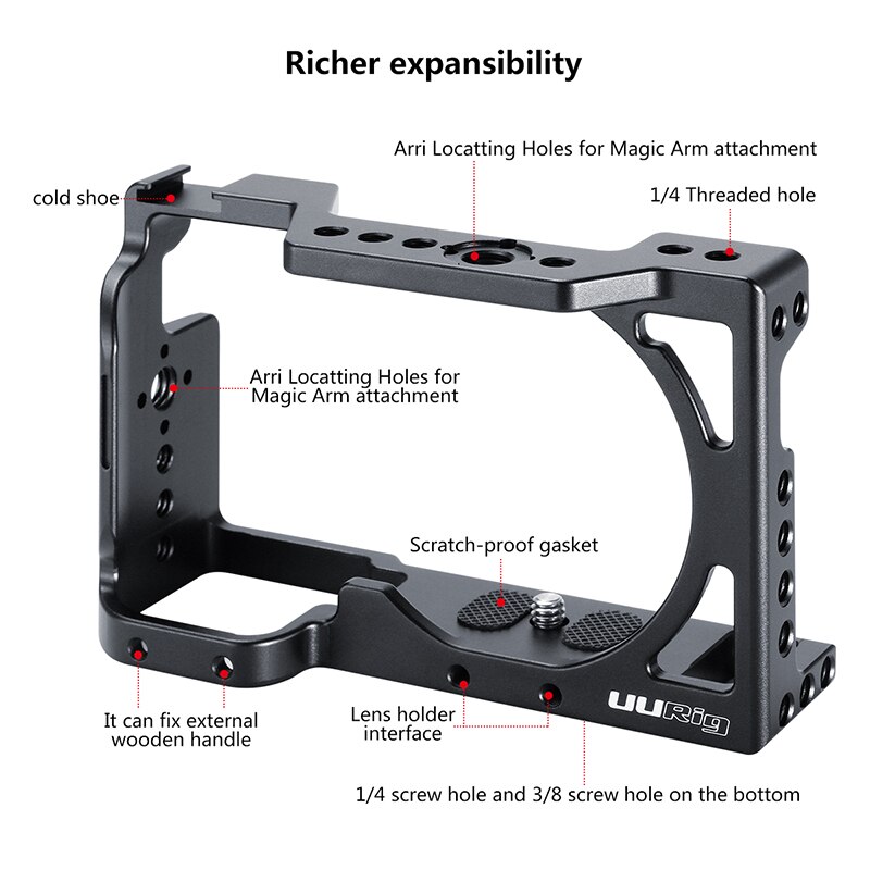 UURig VLOG Behuizing Kooi voor SONY A6400 Vlogging Handvat Video Rig met Microfoon Koude Schoen 1/4 ''3/8'' Schroef gat