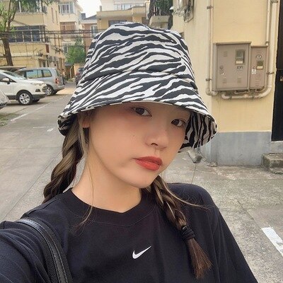 Zebramønster fiskerhatte kvindelig sommer afslappet all-match udendørs rejse spand hat mandlig bomuld street hip-hop solhat
