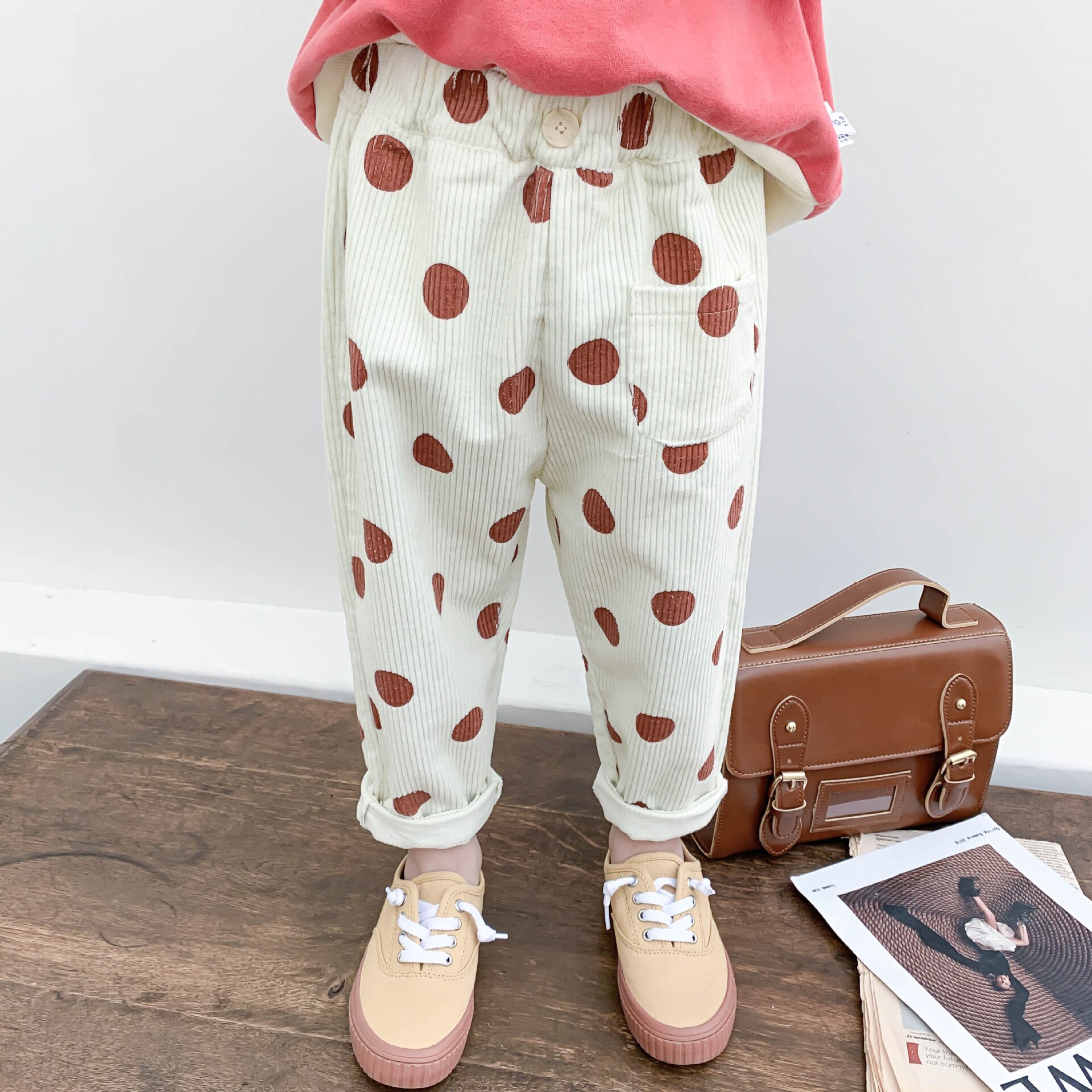 garçons filles velours côtelé pantalons décontractés enfants enfants dot 3 couleurs pantalon 1-6Y: Beige / 2T