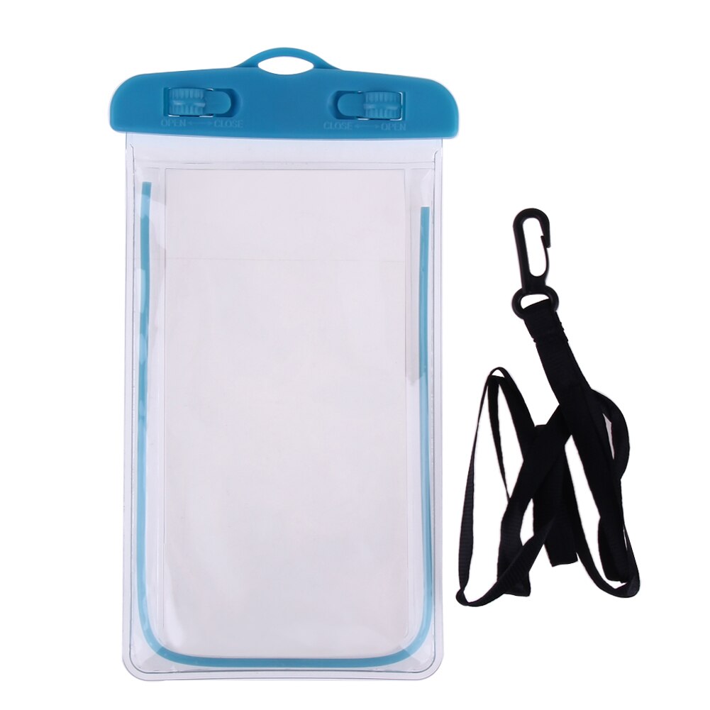 Pvc lysende vandtæt telefon cover til 3.5-6 "mobiltelefon berøringsskærm mobil vandtæt undersøisk gennemsigtig pose taske: Blå farve