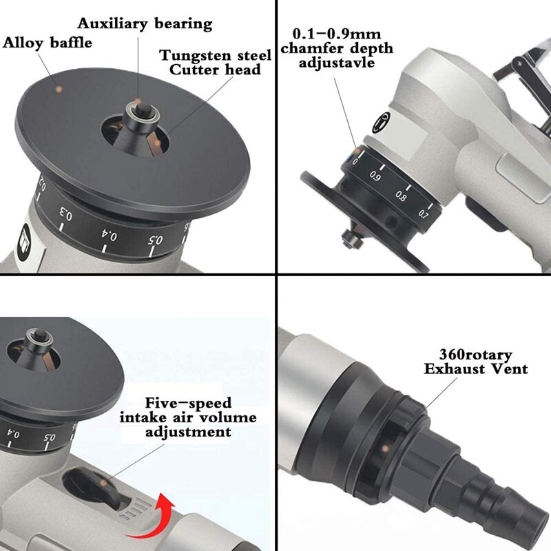 Máquina de achaflanado neumático, herramienta de desbarbado de Metal, profundidad ajustable y 2 llaves inglesas con dos cuchillas