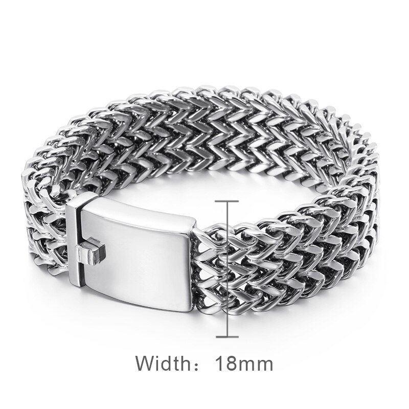 Fongten Mesh Link Chain Armband Mannen Punk Vintage Metalen Roestvrij Staal Mens Wrist Band Charme Brede Armbanden Sieraden: Steel 18mm Width / 23cm