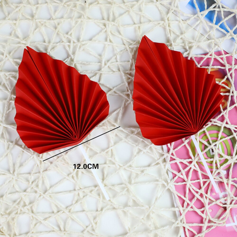 2Pcs Papier Fan Cake Topper Gouden Palm Leaf Verjaardagsfeestje Decoratie Verjaardag Taart Insert Picks Topper Vlaggen Cake Decorating tool: Red