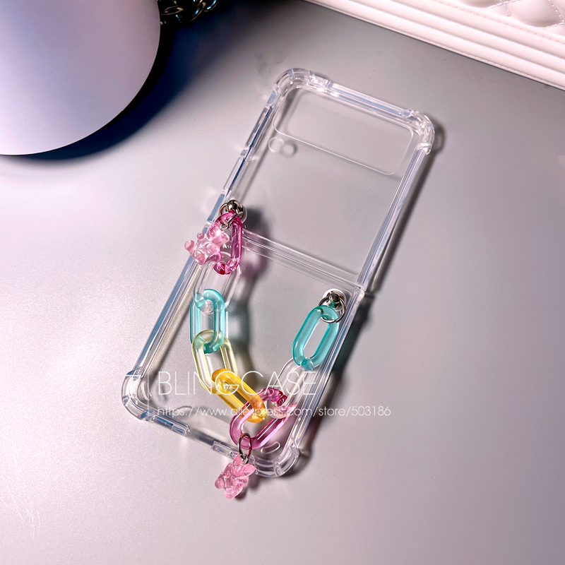 Bjørnearmbånd kæder telefon etui til samsung galaxy z flip klar stødsikker z flip 3 cover