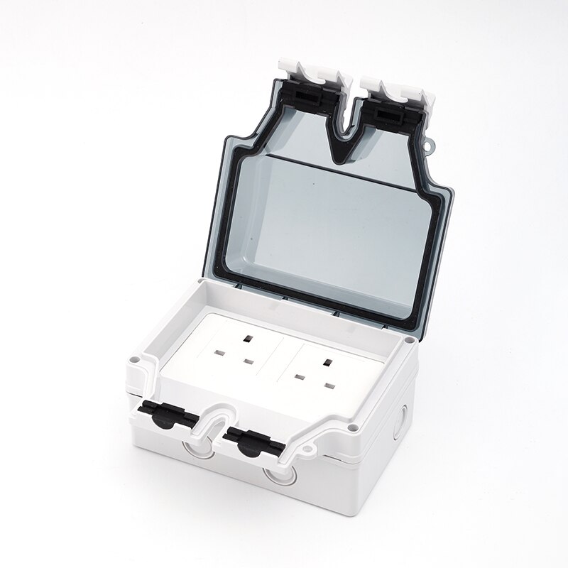 Waterproof UK Socket weatherproof Electrical Wall Outdoor 13Amp Storm 2 Gang IP66 Outside Double Outlets