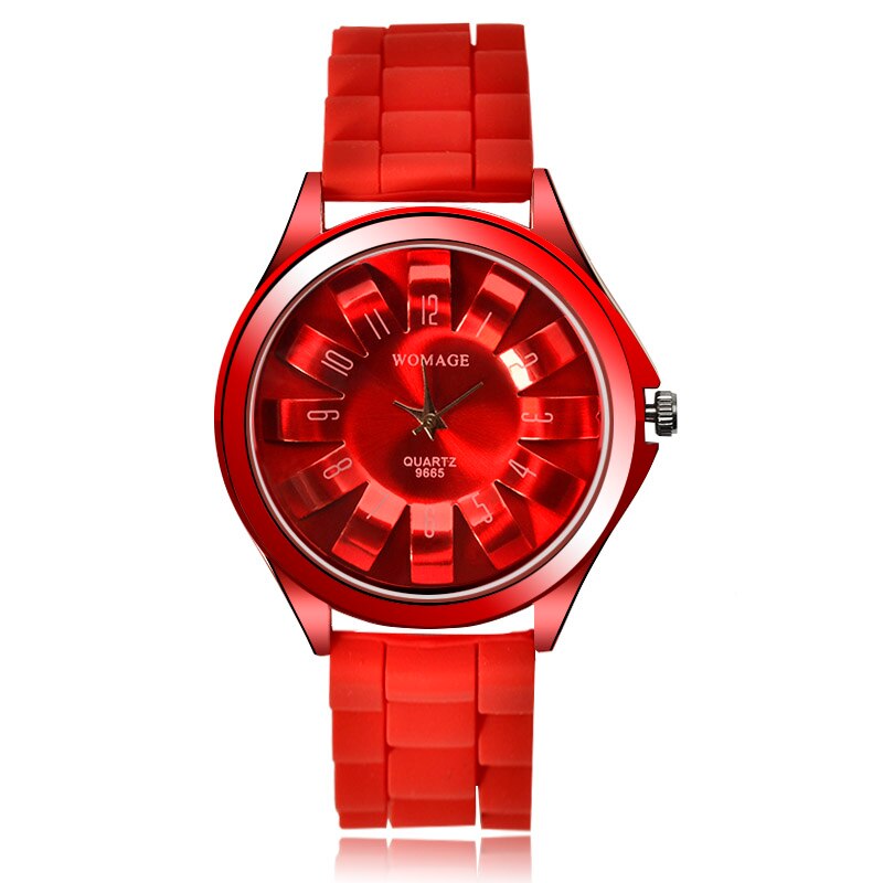 Womage Horloges Vrouwen Horloges Casual Dames Horloges Mode Sport Jelly Rubber Band Horloges Quartz Horloges: 039665red