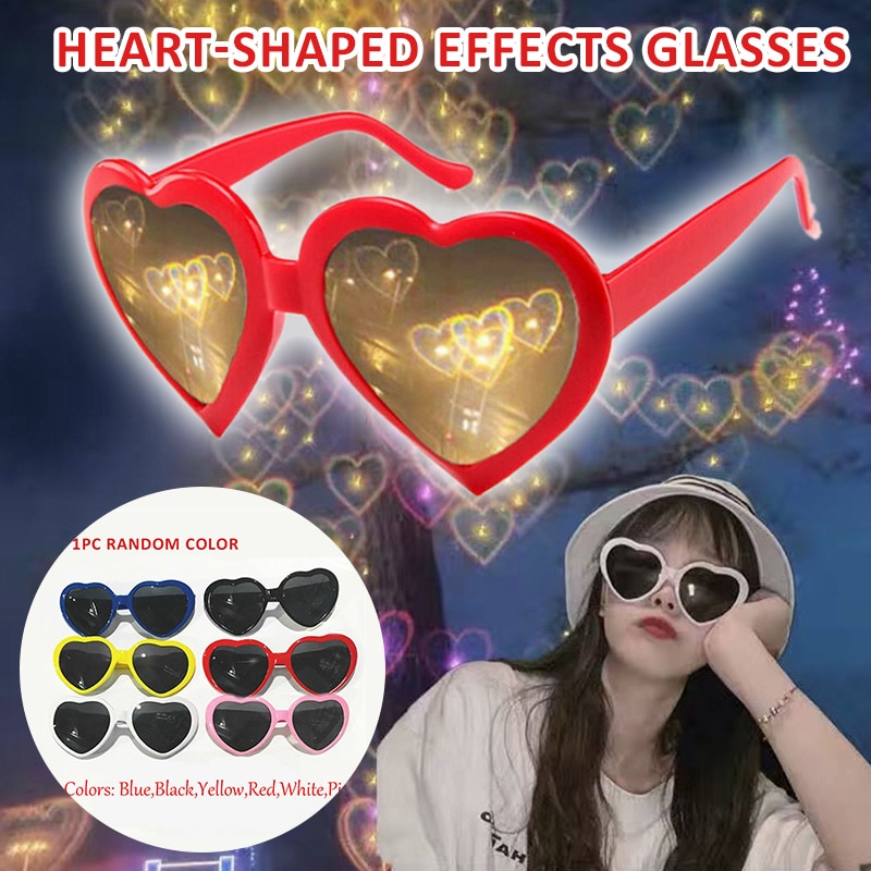 Heart Refraction Diffraction Glasses Rave Glasses Heart Lenses Special Effect Rave EDM Festival Light Changing Eyewear PartyGif