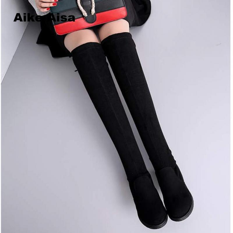 Size 35-41 Winter Over The Knee Boots Women Stretch Fabric Thigh High Sexy Woman Flat Shoes Long Bota Feminina Fast Y9