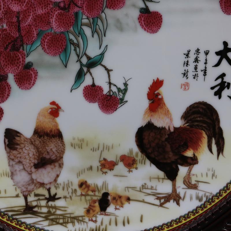 Antiguo colección China Pastel cerámica porcelana pintado auspicioso Polla plato de pollo se con soporte