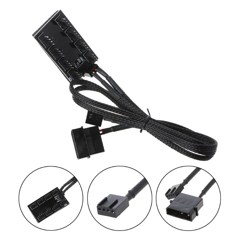 1 To 8 4-Pin Molex TX4 PWM CPU Cooling Fan Splitter Adapter Braided Power Cable N84A