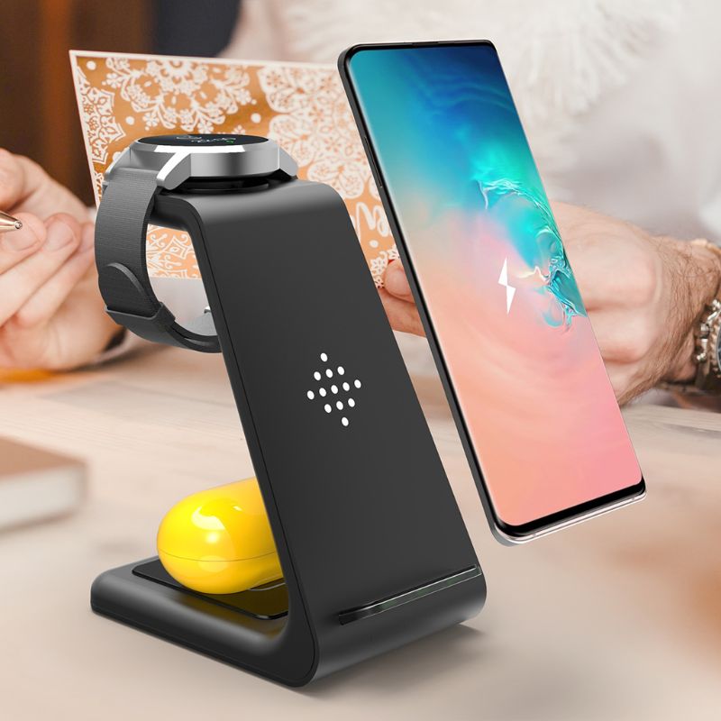 3 In 1 Wireless Charger Charging Dock Station for Sam-sung Ga-laxy Watch Active/Ga-laxy Buds Earphones for iPhone