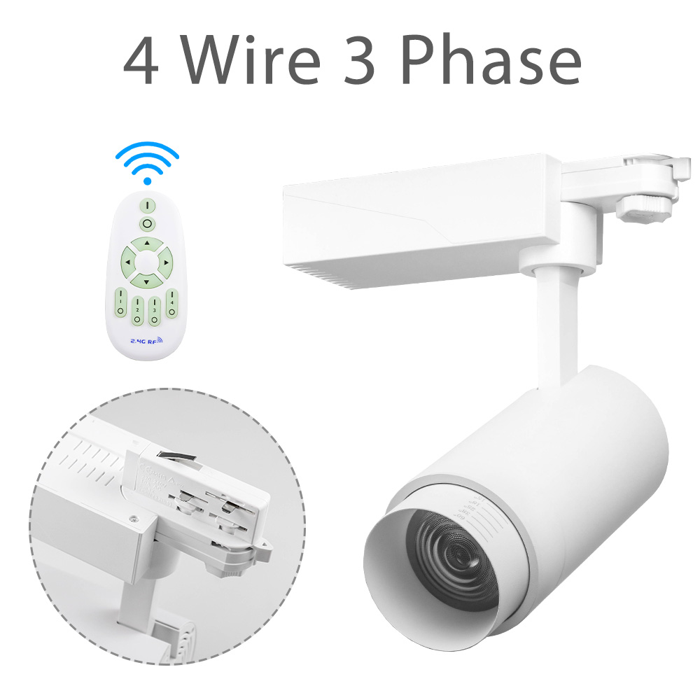 2,4G RF Wireless Control System FÜHRTE Track Licht Helligkeit CCT Dimmbare Zoomable Track Lichter 20W Aluminium Innen Beleuchtung: White 4 wire 3 phase