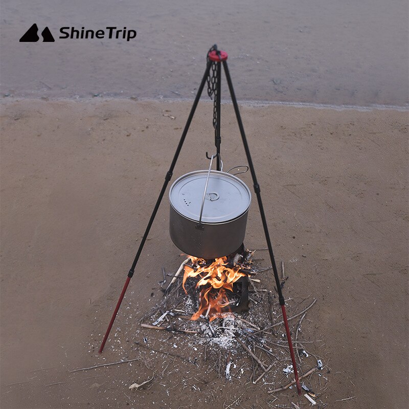 ShineTrip Camping Picnic Cooking Tripod Hanging Pot Outdoor Durable Portable Campfire Picnic Pot Fire Grill Hanging Tripod