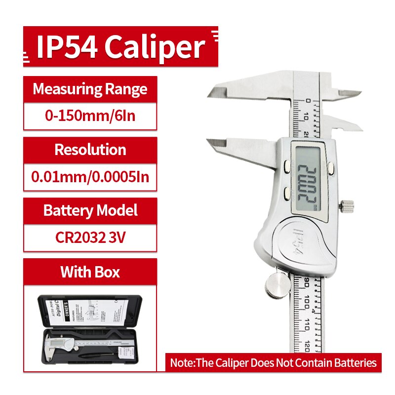 Digital Calipers Metal case 6-Inch 150mm Stainless Steel Electronic Digital Vernier Caliper Metal Micrometer Measuring: Box IP54 Caliper