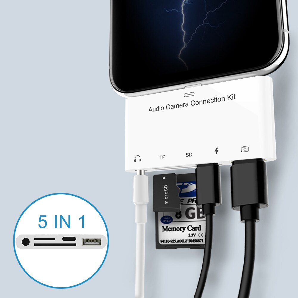Kit de connexion pour appareil photo avec carte tf 5 in 1 sd adaptateur lightning vers usb 7 câble otg pour iphone 11 x 6 ipad 8