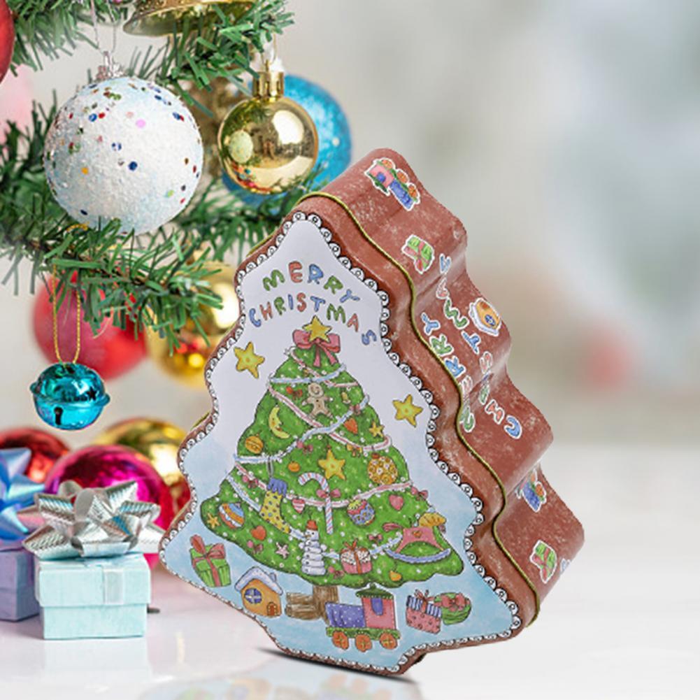 80%HOTAdorable Cookie Can Corrosion Resistant Metal Christmas Tree-shaped Candy Tin Box for Home