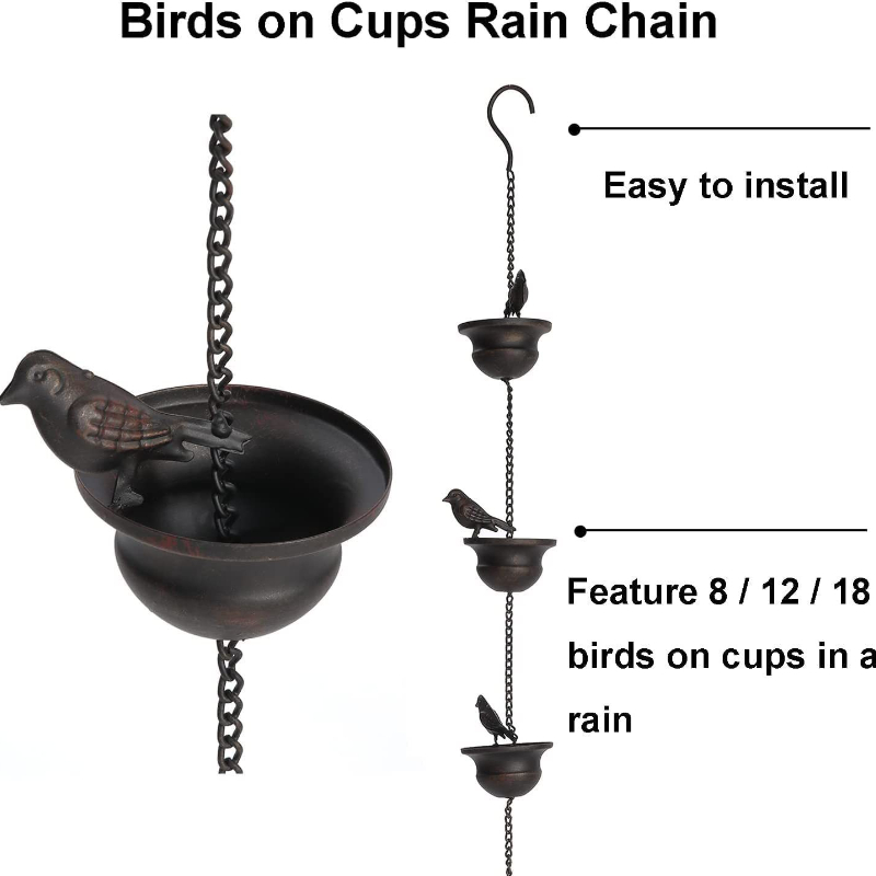 Creatieve Vogels Op Cups Metalen Regenketting Regenvanger Voor Goot Dak Decoratie Metalen Drainage Regenketting Downspout Tool