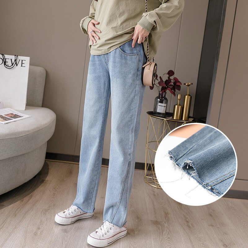 5503 # Elastische Taille Buik Denim Moederschap Lange Jeans Lente Casual Broek Kleding Voor Zwangere Vrouwen Zwangerschap Rechte Broek