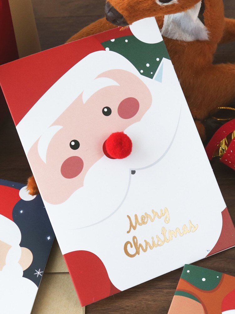 5pcs Merry Christmas Greeting Cards Envelope Kids Year Cartoon Xmas Party Decorations Postcard DIY Blessing Cards
