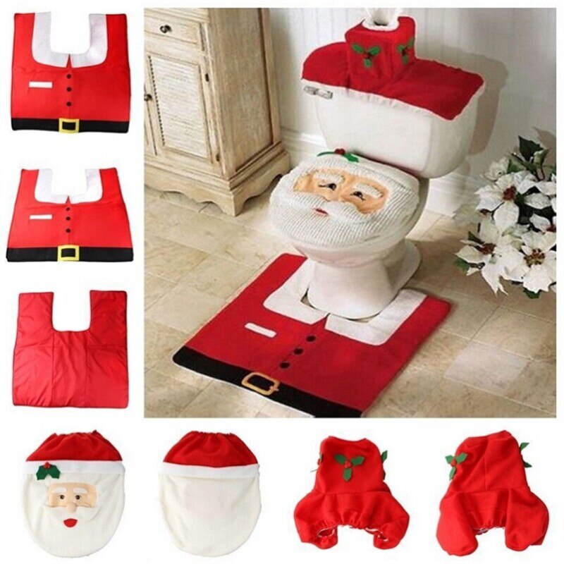 Kerstversiering Levert Santa Toilet Seat Cover Papier Handdoek Set & Rug Badkamer Set
