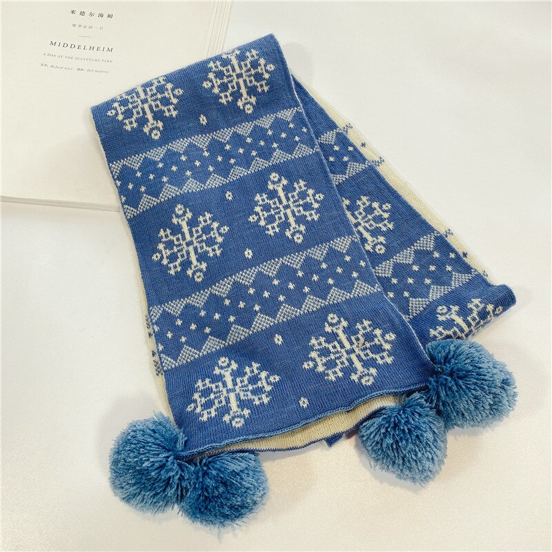 Bufanda de lana tejida para niña, pañuelo con bola colgante, para primavera, otoño e invierno,: blue