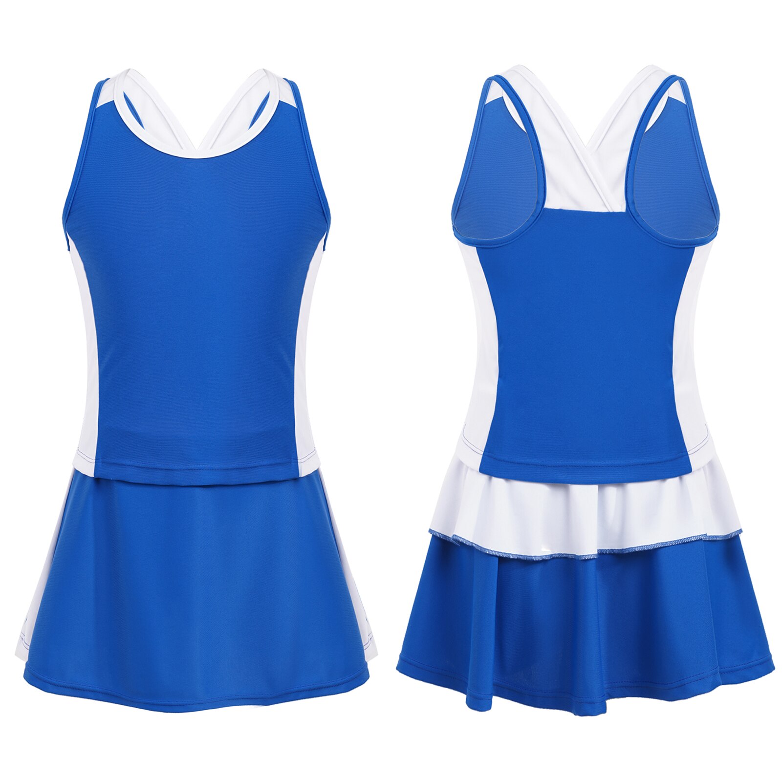 Summer Tennis Sportswear Kids Girls Sport Vest Tops and Skorts Set Casual Sleeveless Sports Suit Teens Badminton Tennis Outfits: Blue / 10