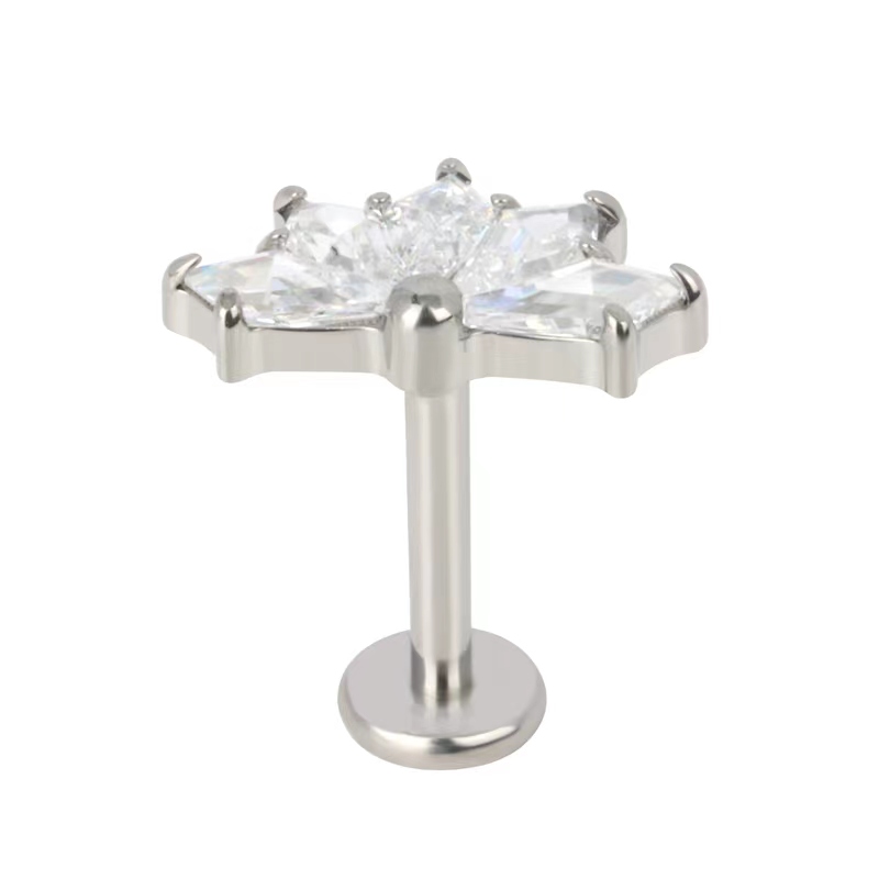 ASTM F136 Titanium Ear PIERC 5 Kite Shape CZ Paved Tops Labret Lip Ring Cartilage Tragus Earring Helix Body Piercing Jewelry: Yellow / SILVER PLATED