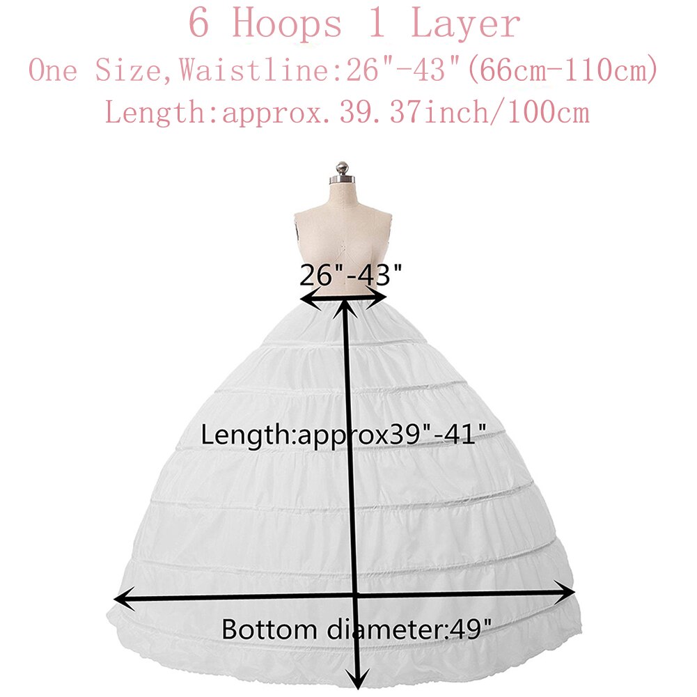 White 6 Hoops Petticoats Bustle for Ball Gown Wedding Dresses Underskirt Bridal Accessories Bridal Crinolines Skirts