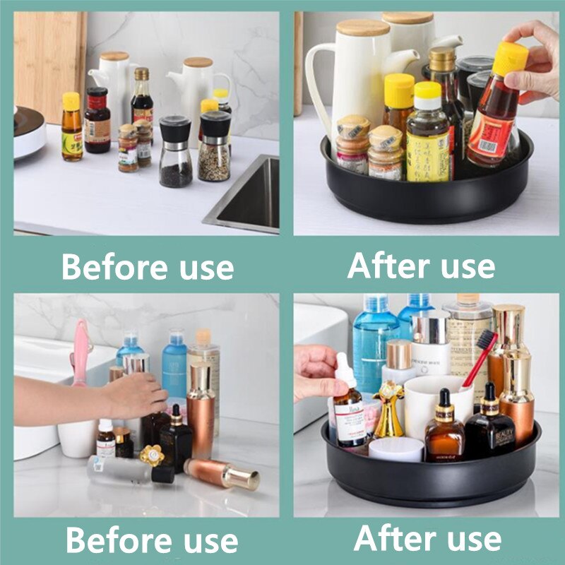 Storage Trays 360 Rotating Storage Box Kitchen Make Organizer Seasoning Container Bathroom Turntable Cosmetic Plate Cabinet Rack
