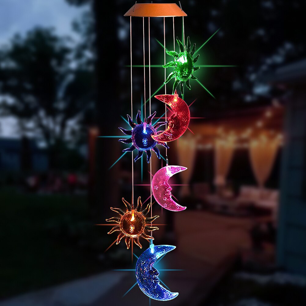 Op zonne-energie werkende windgonglamp, hangend, waterdicht, spiraalvormig, decoratief, tuinlicht van kunststof, kleurveranderend, draagbaar, mobiel
