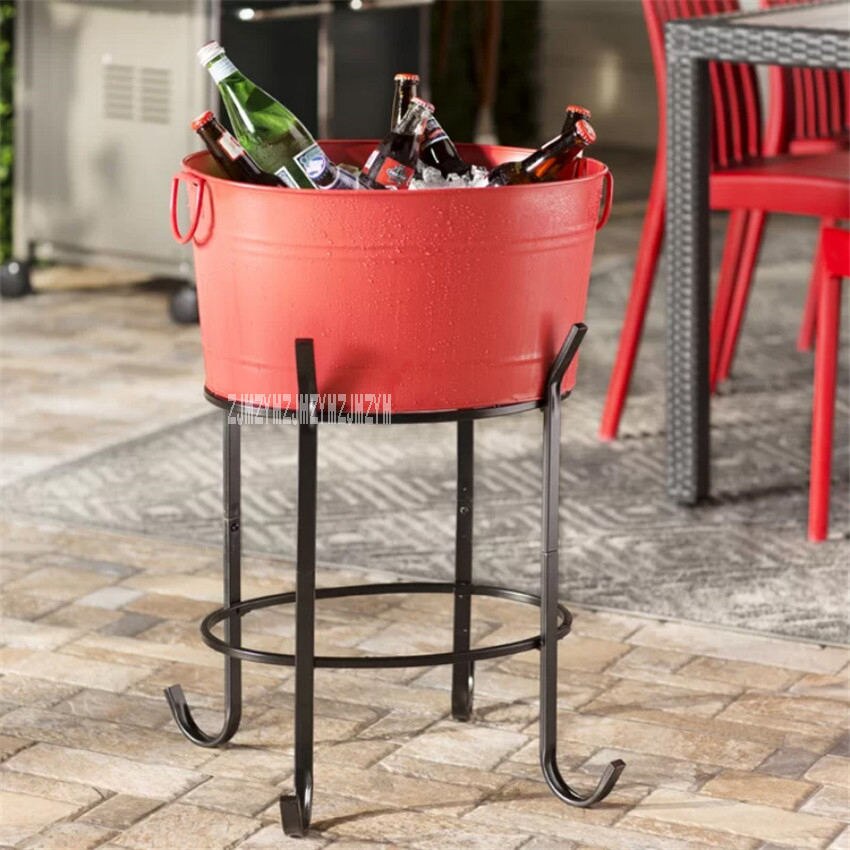 88-880 Oval Ice Barrel High-Capacity Metal Ice Pail Barbecue Wine Champagne Beer Large Ice Bucket KTV Club Supplies With Rack
