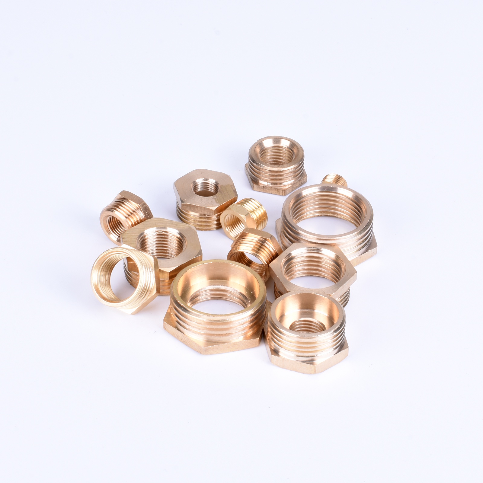 Encaixe de tubulação redutor de bucha hexagonal de latão 1/8 1/4 3/8 1/2 3/4 F para M com rosca reduzindo conector de acoplador de adaptador de gás de água de cobre