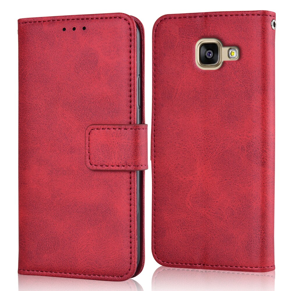 On Galaxy A5 Leather Wallet Case For Samsung Galaxy A5 A520 A520F SM-A520F Cover Phone Bag For Samsung Galaxy A5 Case: niu-Red