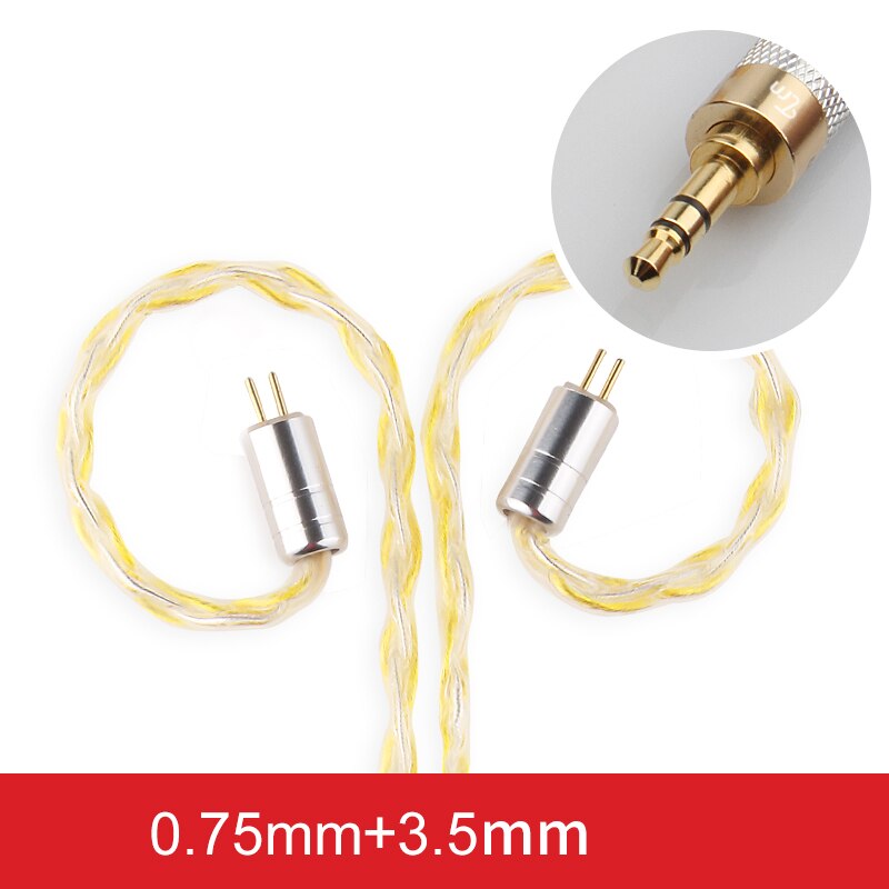 TRN 8 Core TC Silver Plated Cable HIFI Earphone MMCX/2Pin Connector Use For TRN v90 V10/V20/V60 V30 V80 IM1 IM2 X6: Gold3.5MM 0.75PIN