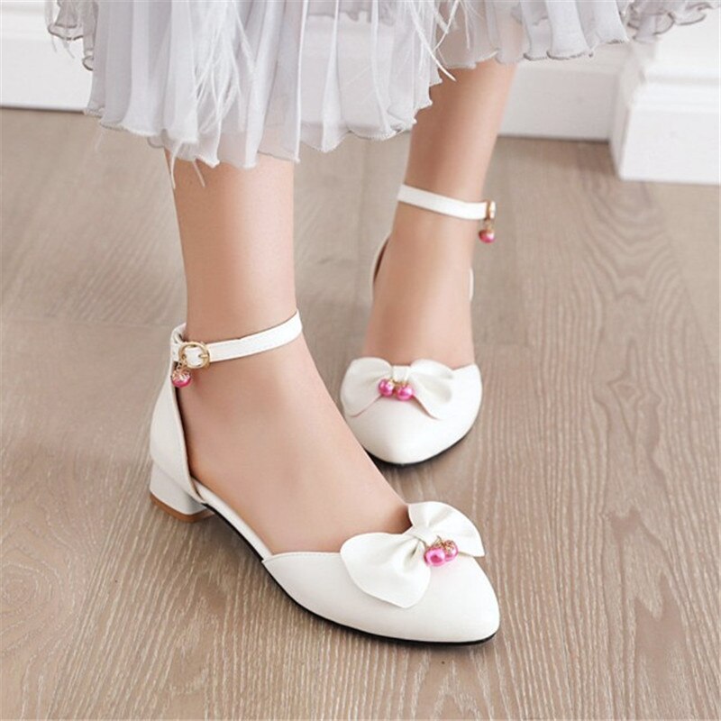 PXELENA Lolita cristal filles Mary Janes chaussures papillon-noeud étudiant fête danse sandales femmes talons bas blanc rose été