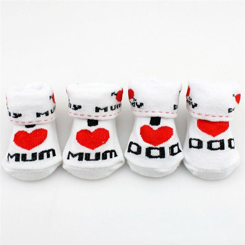 Neugeborene Winter Warme Socken Kleinkind Baby Mädchen Jungen Liebevolles Herz Papa Mutter knapp Gedruckt Weiche rutschfeste Boden Socken 0-6M A20