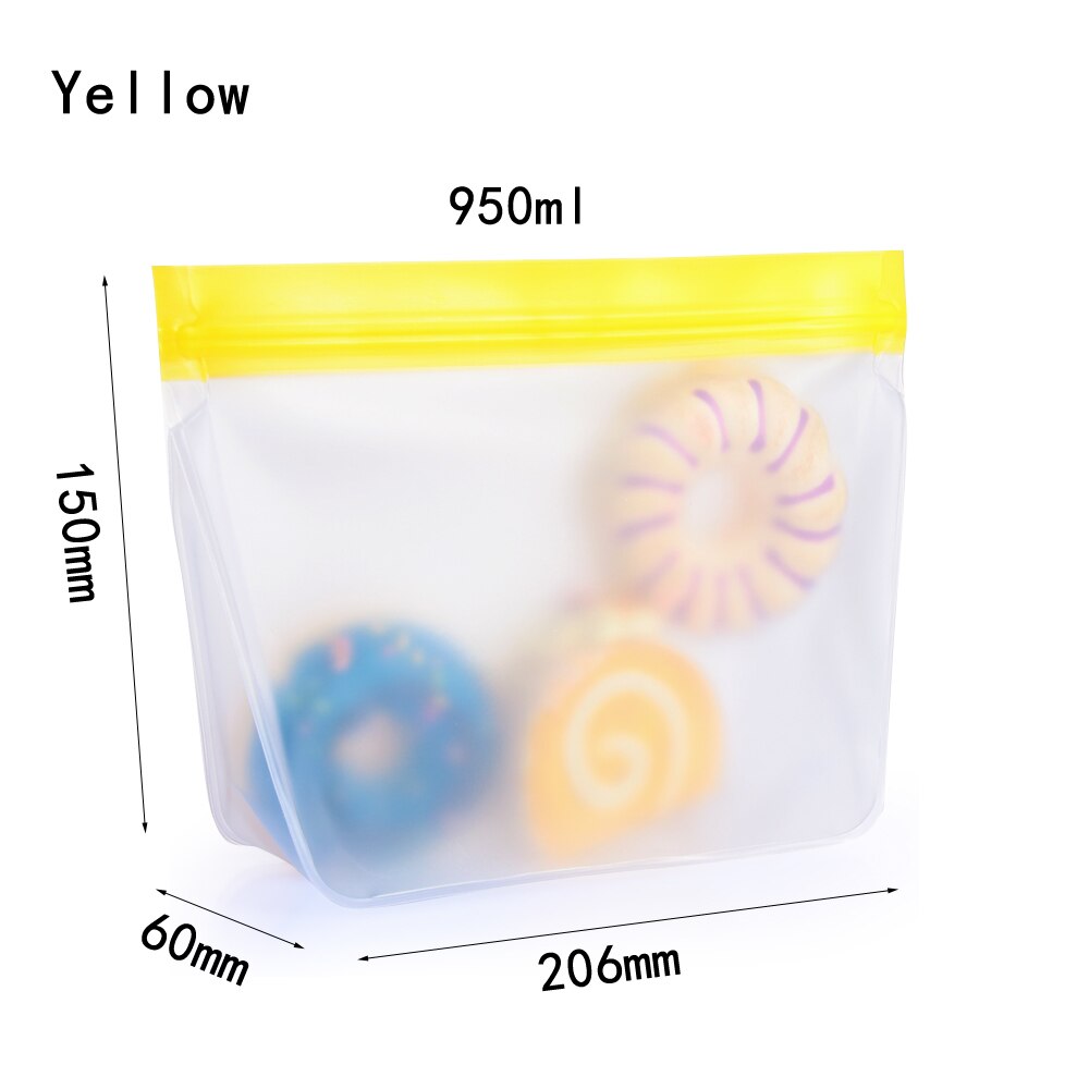 3 size Silicone Fresh Bag Reusable Freezer Food Storage Container Kitchen Organizer Stand Up Leakproof Zip Shut Bags: 206x150mm(Yellow)
