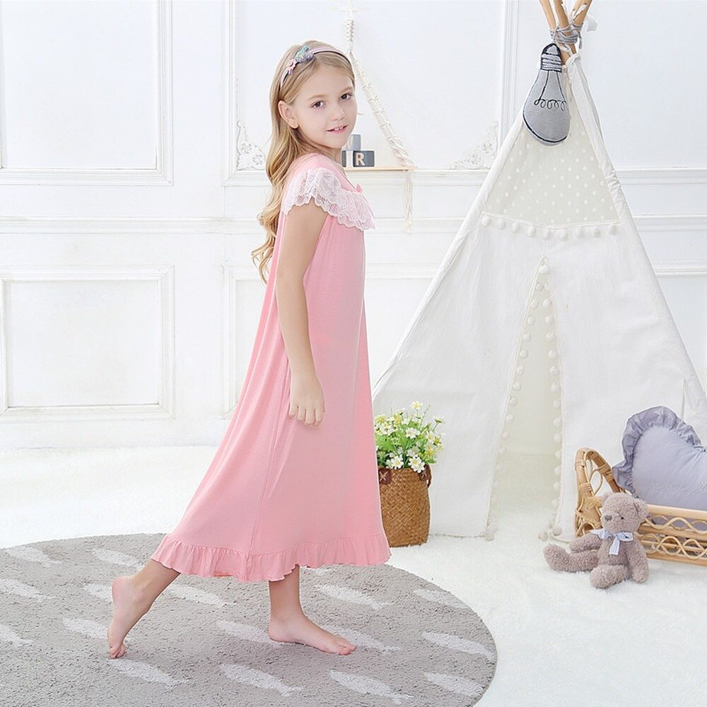 Kesätyttöjen pyjama mekko hihaton modaali prinsessa pitsi yöpaita yöpuvut vapaa-ajan topit tytöille pyjamat vestidos de noche